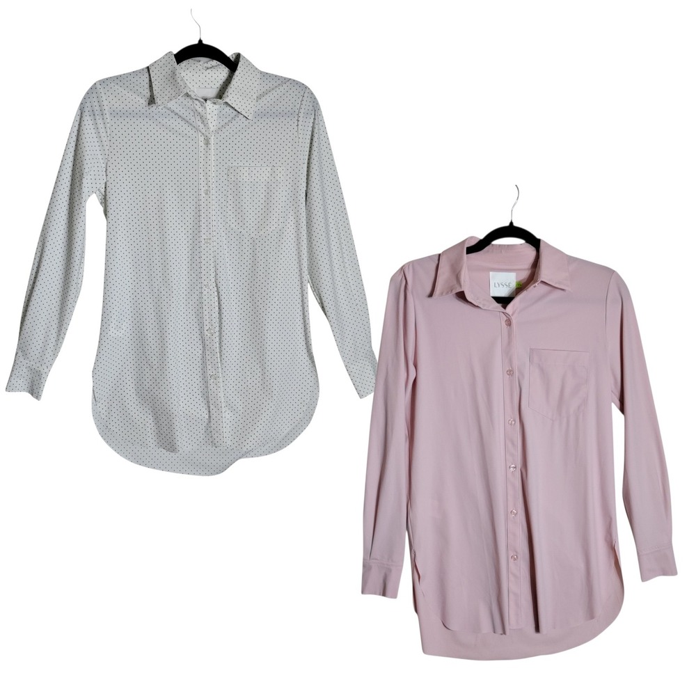 Lysse Schiffer Button Down Shirt Bundle Pink Polka Dot Microfiber Stretch XS